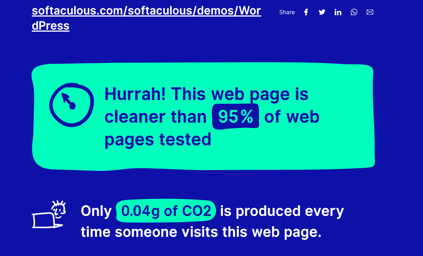 Test du site de démo de Wordpress sur Softaculous avec Website carbo